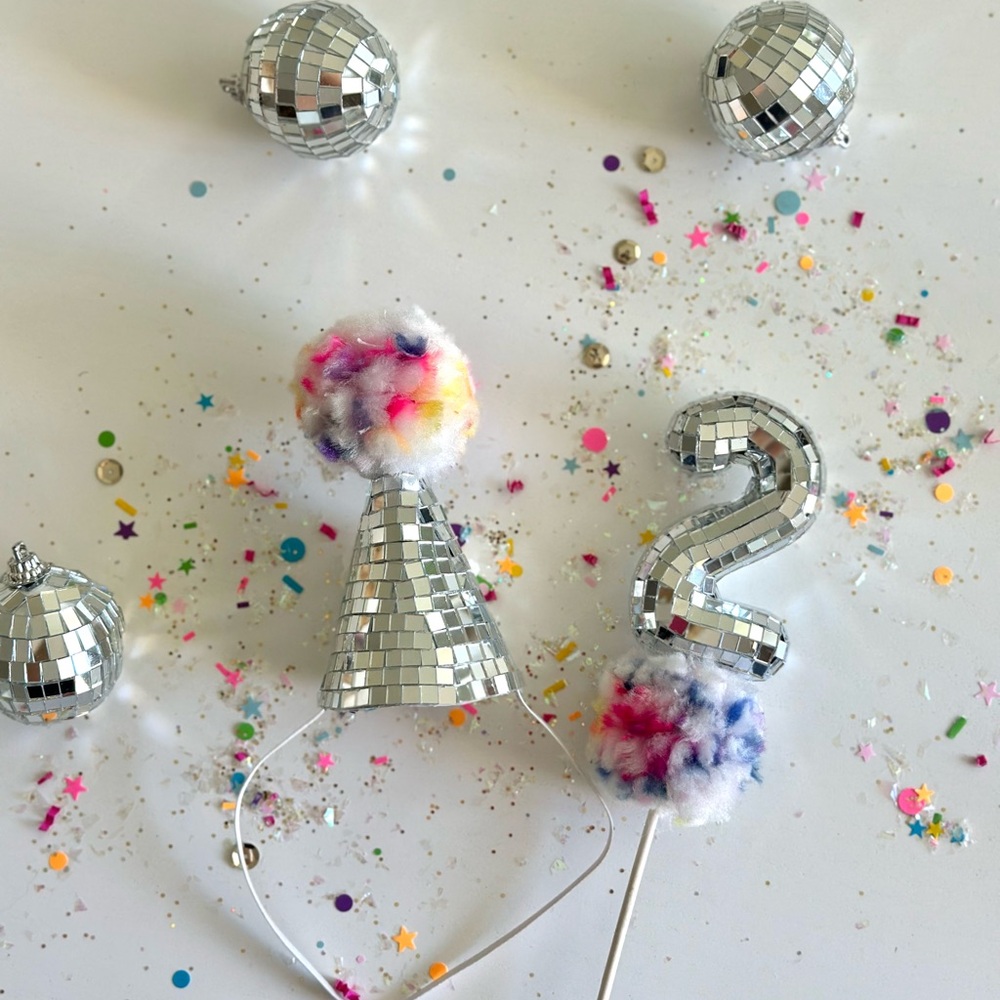 Disco Party Hat and Cake Topper Set
